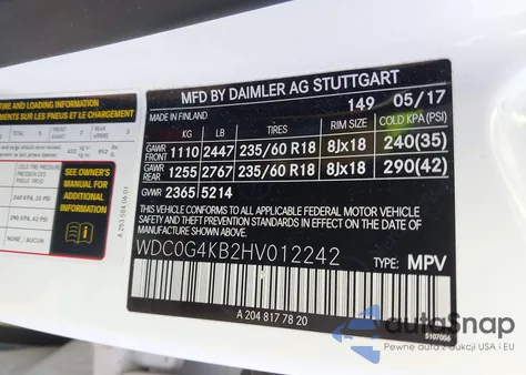 2017 Mercedes-Benz Glc 300 4Matic z USA, uszkodzony, nr VIN WDC0G4KB2HV012242